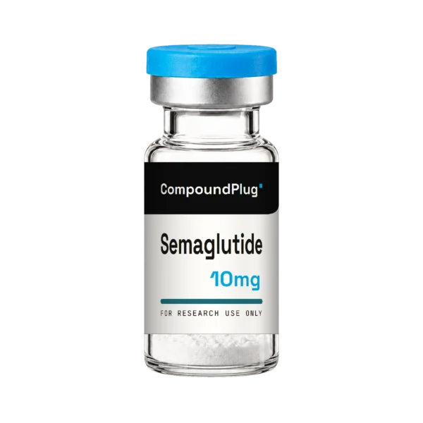 CompoundPlug Semaglutide 10mg research peptide vial, lyophilized powder, for research use only
