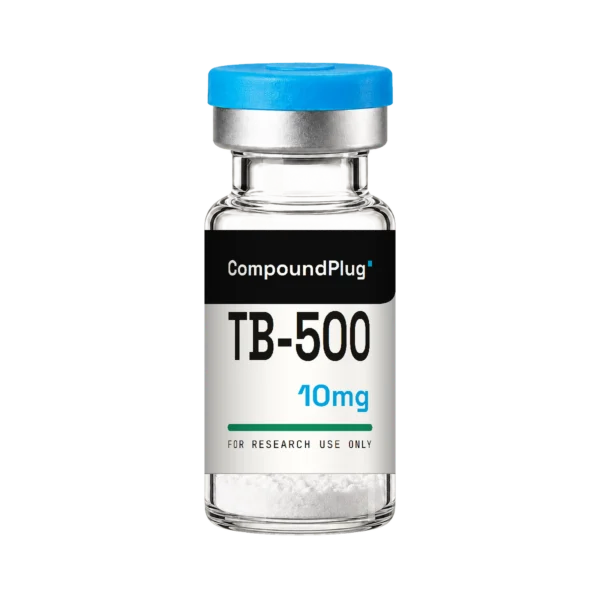CompoundPlug TB-500 10mg research peptide vial, lyophilized powder, for research use only